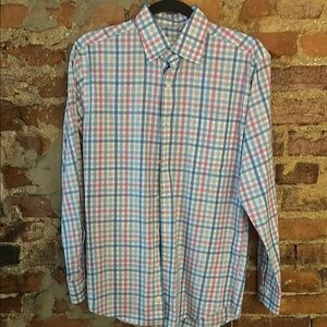 Men's Peter Millar Blue and Pink Plaid Shirt